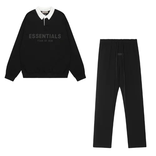 Essentials-Waffle-Henley-Rugby-Black-Tracksuit Essentials Waffle Henley Rugby Black Tracksuit