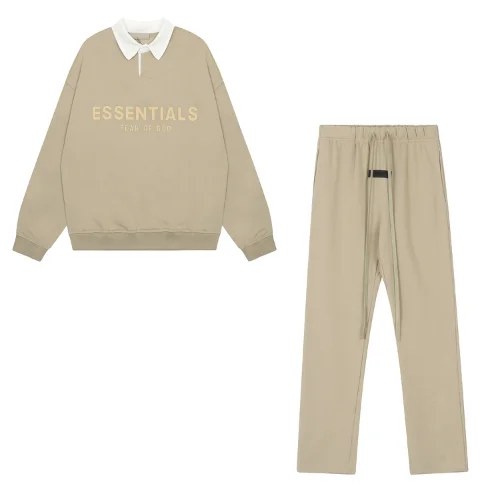 Essentials-Waffle-Henley-Rugby-Sand-Tracksuit Essentials Waffle Henley Rugby Sand Tracksuit